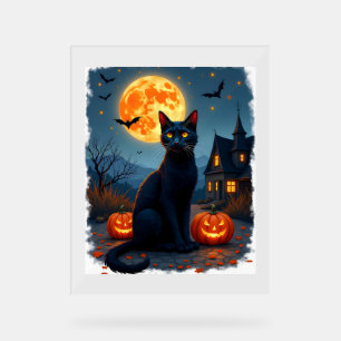Black Cat Starry Night Van Gogh Pumpkins Bats Hall Acrylic Sign