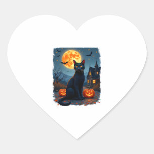 Black Cat Starry Night Van Gogh Pumpkins Bats Hall Heart Sticker