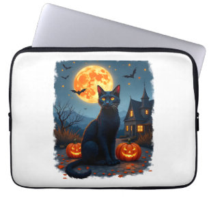 Black Cat Starry Night Van Gogh Pumpkins Bats Hall Laptop Sleeve