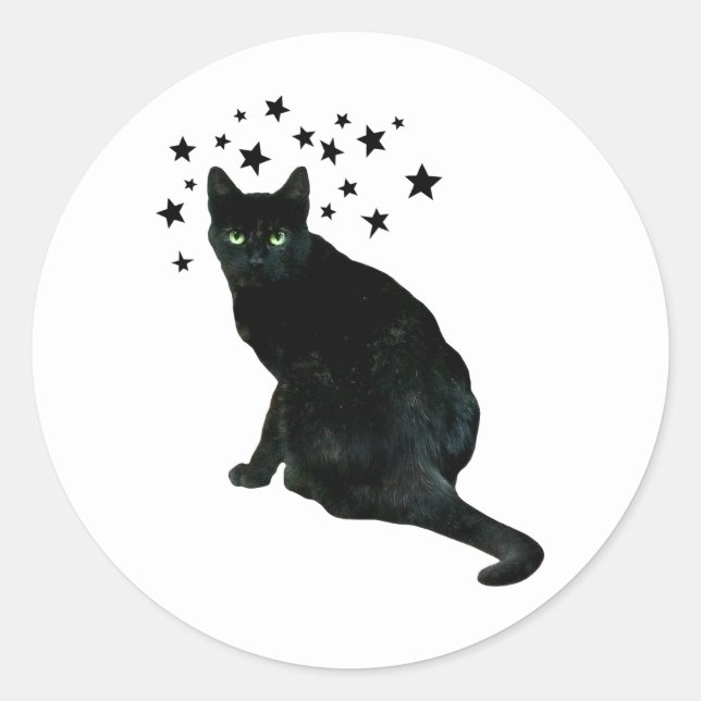 Black Cat Stars Sticker (Front)