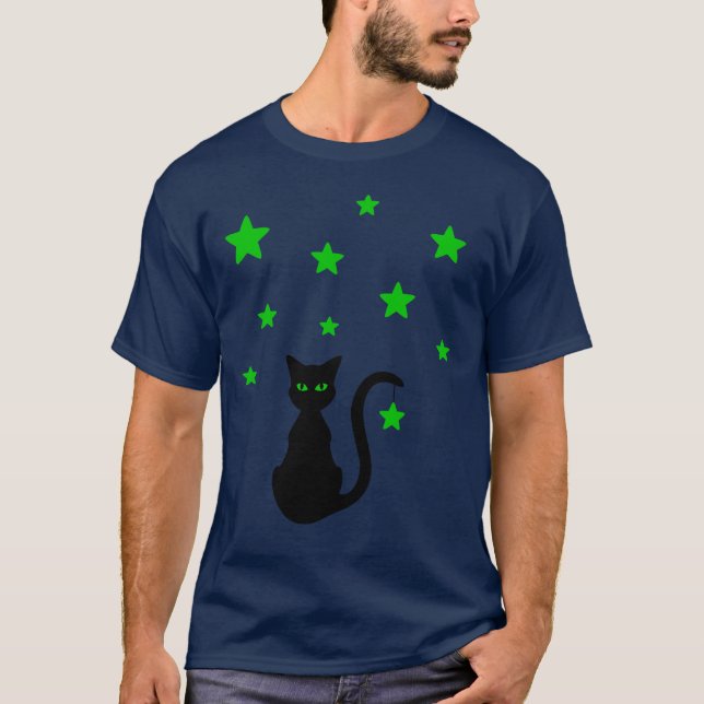 Black Cat Stars T-Shirt (Front)
