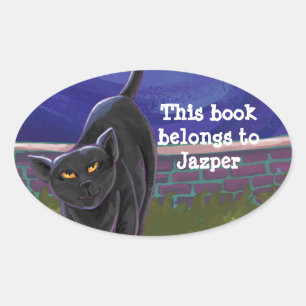 Black Cat Stationery Oval Sticker