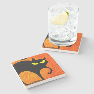 Black Cat Stone Coaster