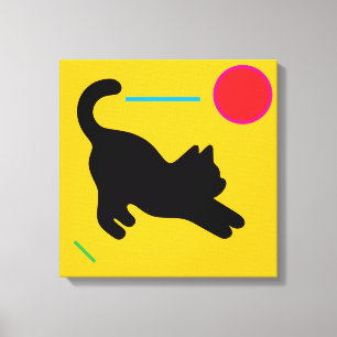 Black Cat Stretch on Vibrant Canvas Print