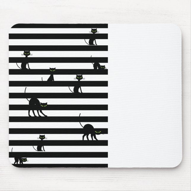 Black Cat & Stripes Color Block Mouse Mat (Front)