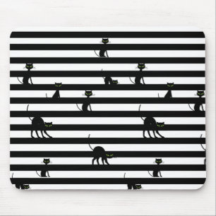 Black Cat & Stripes Colour Mouse Mat
