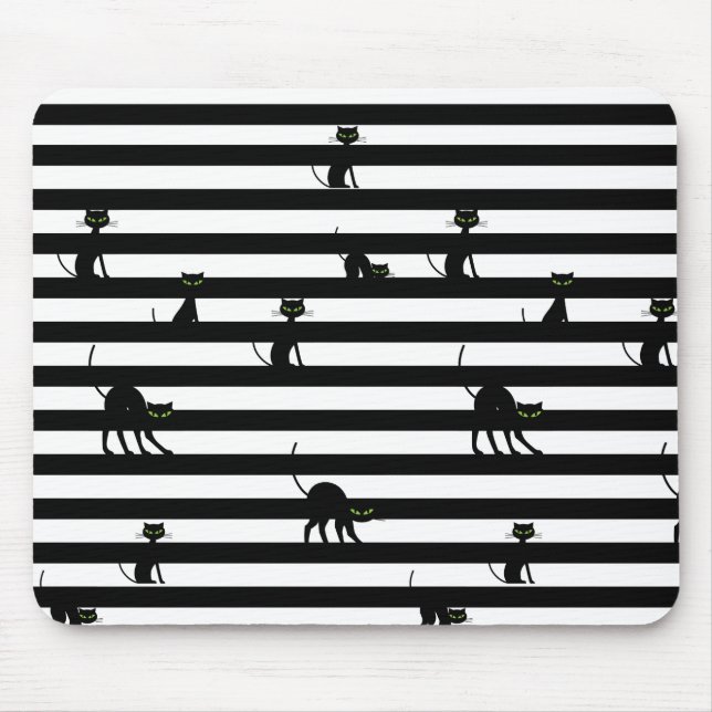 Black Cat & Stripes Colour Mouse Mat (Front)