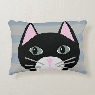 Black Cat, Stripes Decorative Cushion