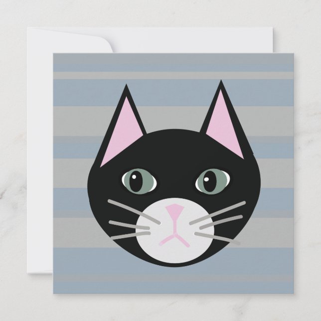 Black Cat, Stripes Invitation (Front)