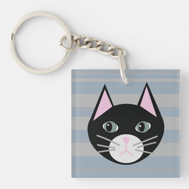 Black Cat, Stripes Key Ring (Front)
