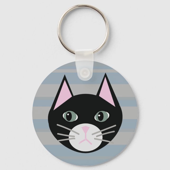 Black Cat, Stripes Key Ring (Front)