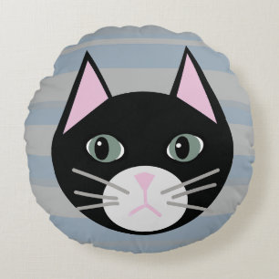 Black Cat, Stripes Round Cushion