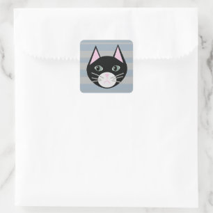 Black Cat, Stripes Square Sticker