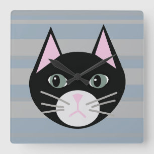 Black Cat, Stripes Square Wall Clock