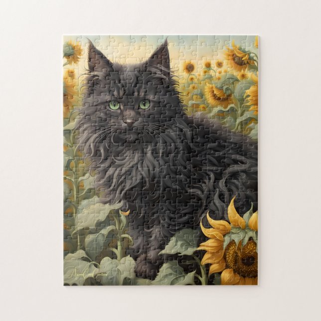 Black Cat Sunflower Puzzle (Vertical)