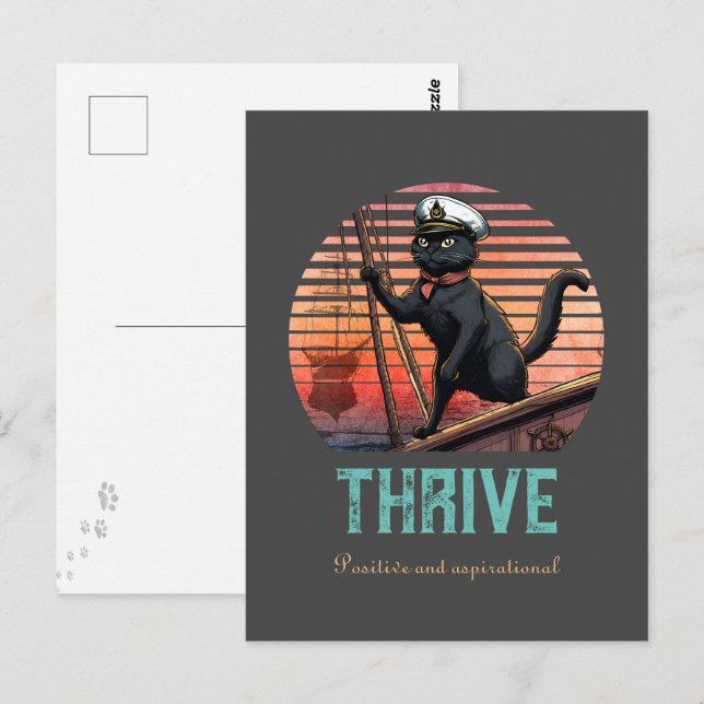 Black Cat Sunset: A Voyage to THRIVE Postcard (Front/Back)