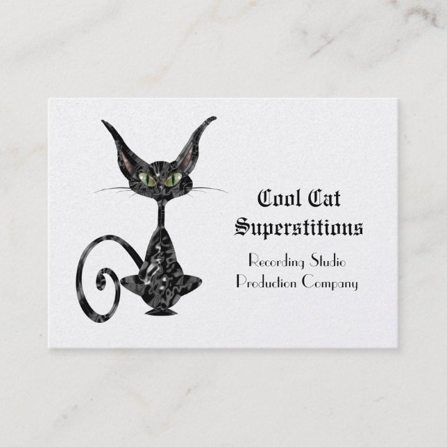 Black Cat Superstitious Cool Business Card (Front)