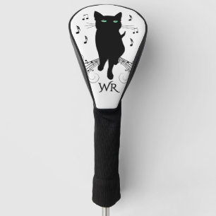 Black Cat Surrounded by Notes of Music Personal  Golf Head Cover