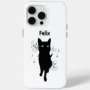 Black Cat Surrounded by Notes of Music Personal iPhone 15 Pro Max Case