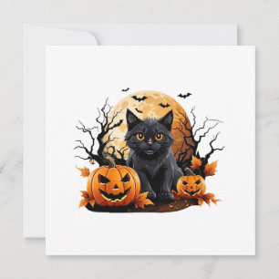 Black cat surrounded by pumpkins invitation