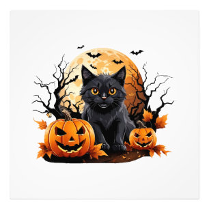 Black cat surrounded by pumpkins photo print