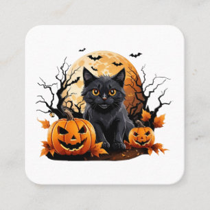 Black cat surrounded by pumpkins square business card