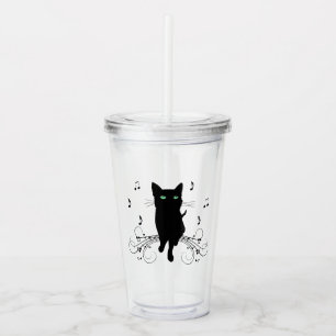 Black Cat Surrounded by Whispering Notes of Music Acrylic Tumbler
