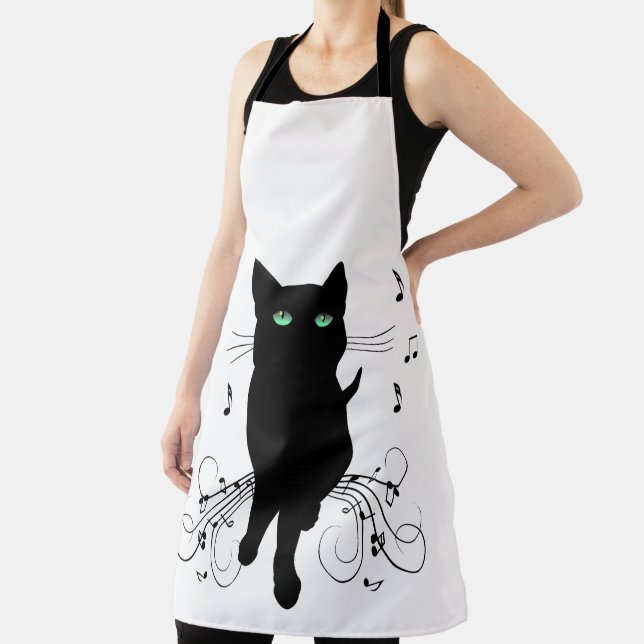 Black Cat Surrounded by Whispering Notes of Music Apron (Insitu)