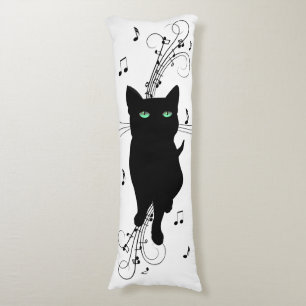 Black Cat Surrounded by Whispering Notes of Music Body Cushion