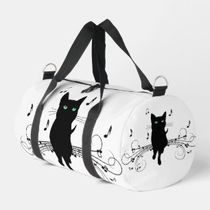 Black Cat Surrounded by Whispering Notes of Music Duffle Bag