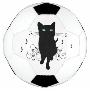 Black Cat Surrounded by Whispering Notes of Music Football