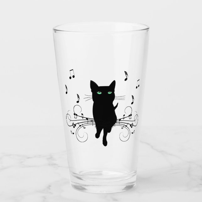 Black Cat Surrounded by Whispering Notes of Music Glass (Front)