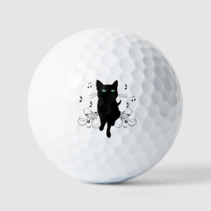 Black Cat Surrounded by Whispering Notes of Music Golf Balls