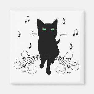Black Cat Surrounded by Whispering Notes of Music Magnet