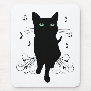 Black Cat Surrounded by Whispering Notes of Music Mouse Mat