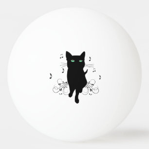 Black Cat Surrounded by Whispering Notes of Music Ping Pong Ball