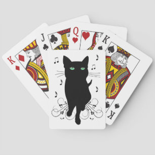 Black Cat Surrounded by Whispering Notes of Music Playing Cards