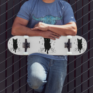 Black Cat Surrounded by Whispering Notes of Music Skateboard