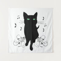 Black Cat Surrounded by Whispering Notes of Music