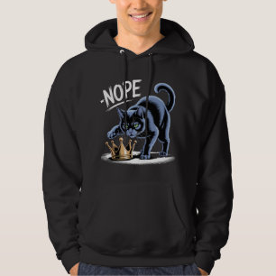 Black Cat Swats Crown with "NOPE" Quote Hoodie