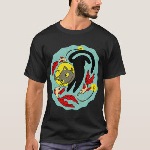 Black cat swimming with light fish T-Shirt