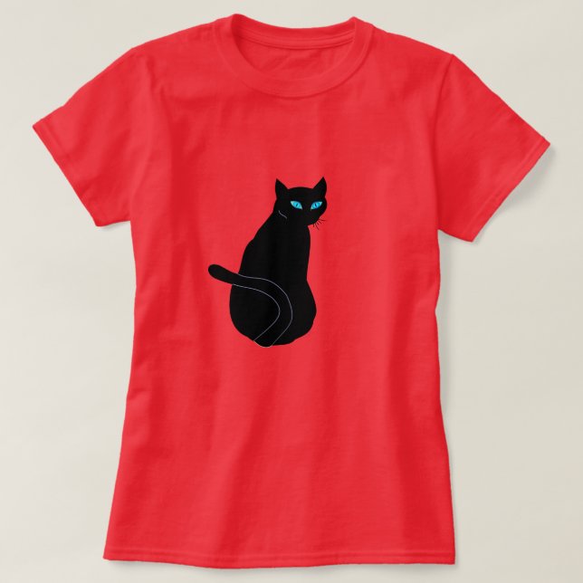 Black Cat T-Shirt with Blue Eyes (Design Front)