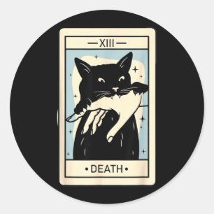 Black Cat Tarot Death Halloween Witchy Cat Lover Classic Round Sticker
