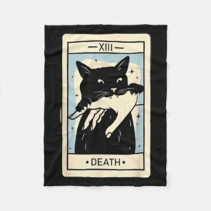 Black Cat Tarot Death Halloween Witchy Cat Lover Fleece Blanket