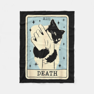Black Cat Tarot Death Halloween Witchy Cat Lover Fleece Blanket