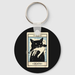 Black Cat Tarot Death Halloween Witchy Cat Lover Key Ring
