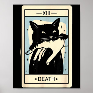 Black Cat Tarot Death Halloween Witchy Cat Lover Poster