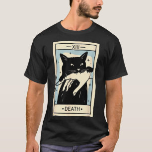 Black Cat Tarot Death Halloween Witchy Cat Lover T-Shirt