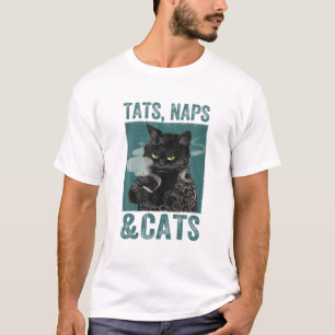 Black Cat Tats Naps For Cats Mum And Cats Dad T-Shirt