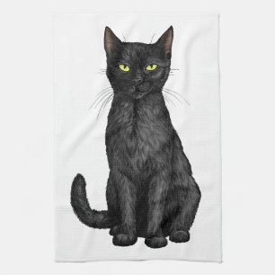 Black cat tea towel